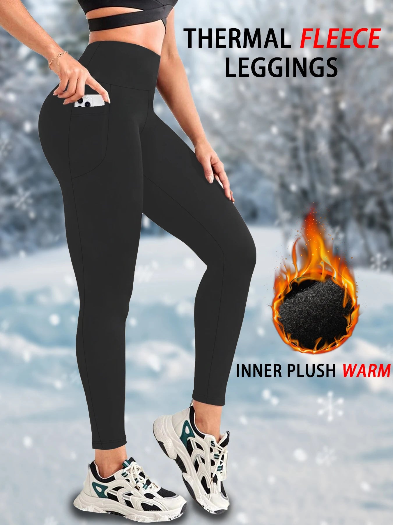 ThermaPocket Leggings – Fleece Lined High-Waist Fit  Warmth, comfort, and performance—perfect for cold days.
