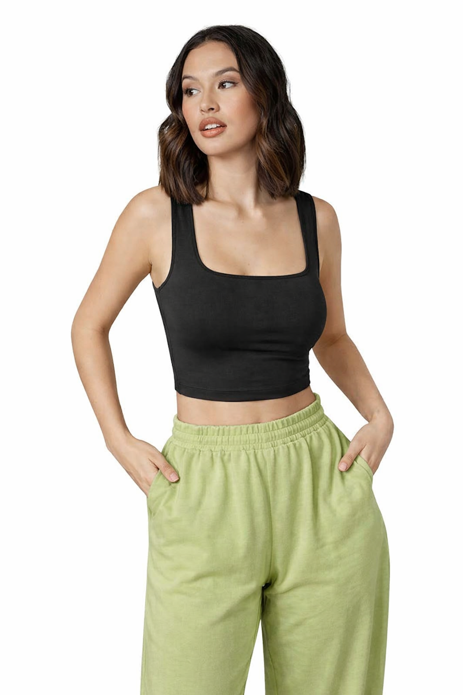 Black Square Neck Sleeveless Crop Top