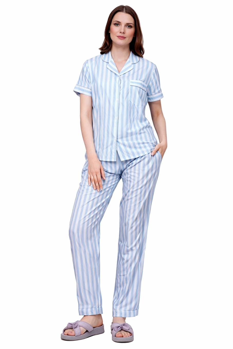 Light Blue Striped Shirt and Pajama Set