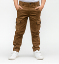 Boys' Brown Multi-Pocket Cargo Pants