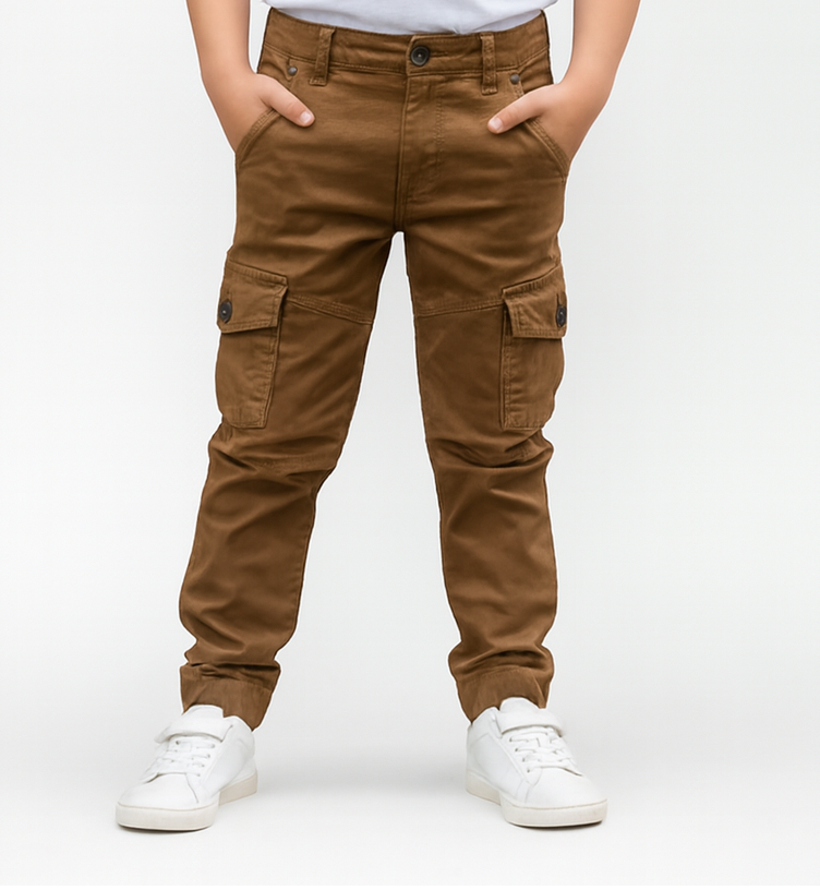 Boys' Brown Multi-Pocket Cargo Pants